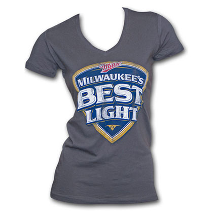 Milwaukee's Best Light Faded Logo Womens Charcoal Graphic Tee Shirt