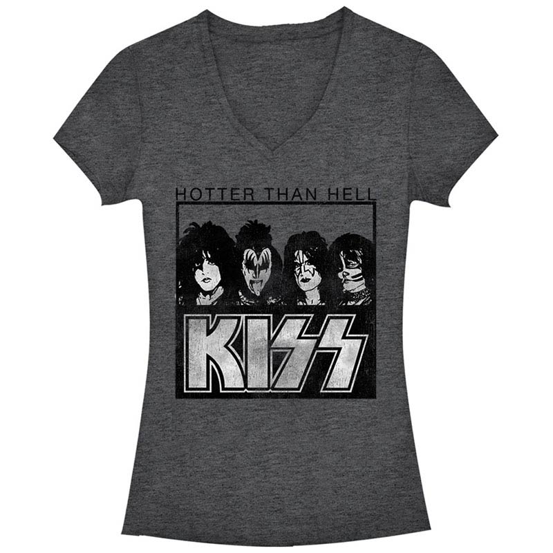 KISS Hotter Than Hell Gray Juniors V Neck T-Shirt KISS Hotter Than Hell Gray Juniors V Neck T-Shirt