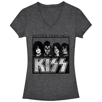 KISS Hotter Than Hell Gray Juniors V Neck T-Shirt
