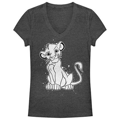 Disney Lion King Simba Splatter Gray Juniors V Neck T-Shirt