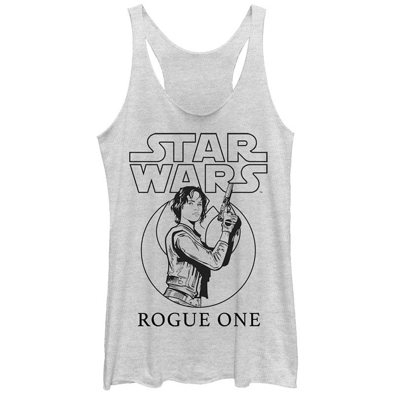 Star Wars Rogue One Jyn Outline White Juniors Racerback Tank Top