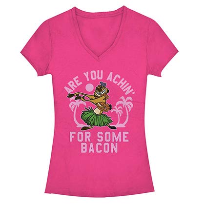 Disney Lion King Bacon Achin Pink Juniors V Neck T-Shirt