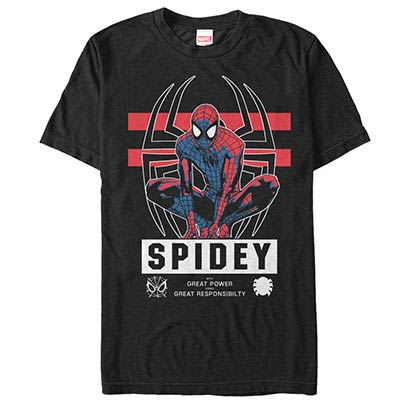Spiderman Great Power Black Mens T-Shirt
