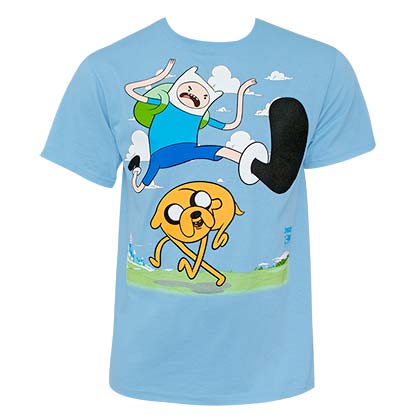 Adventure Time Kick Jump Light Blue Tee Shirt
