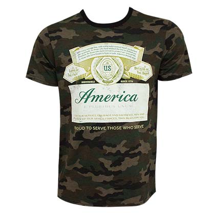 Budweiser Label Style America Patriotic Camo Men's TShirt