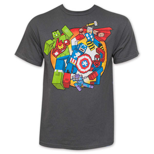 The Avengers Minecraft Grey Tee Shirt  SuperheroDen.com