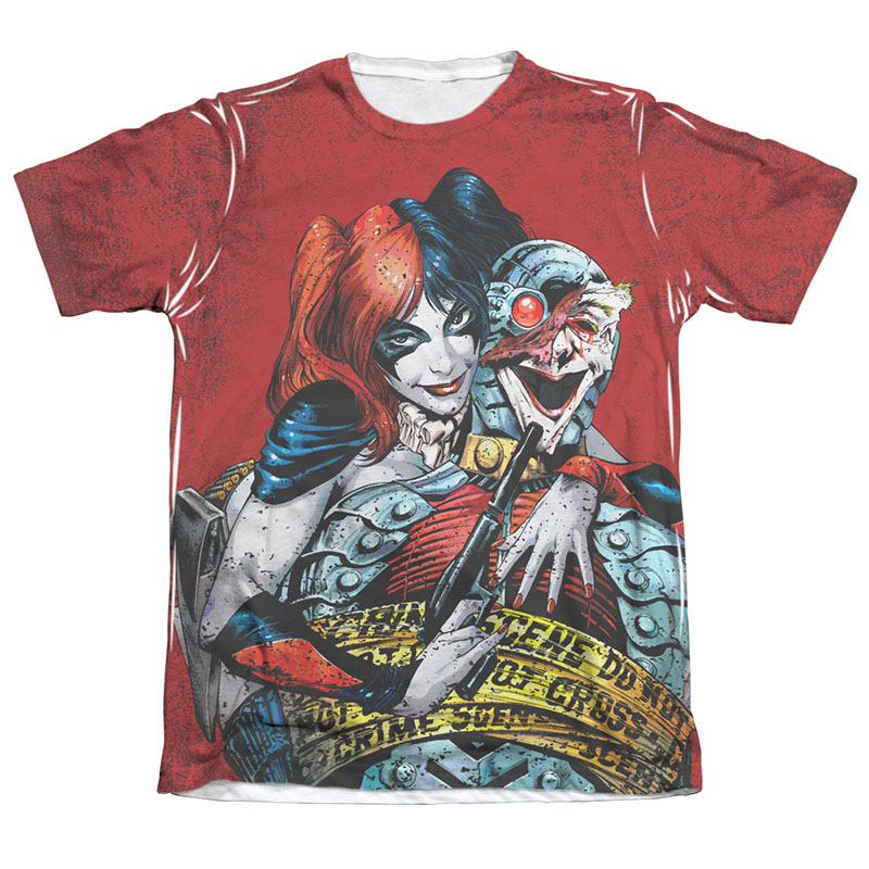 Batman Harley Quinn Crime Scene Sublimation Juniors Tee Shirt Batman Harley Quinn Crime Scene Sublimation Juniors Tee Shirt