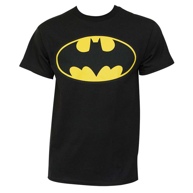 Batman Classic Yellow Bat Logo Black Graphic Tee Shirt | TVMovieDepot.com