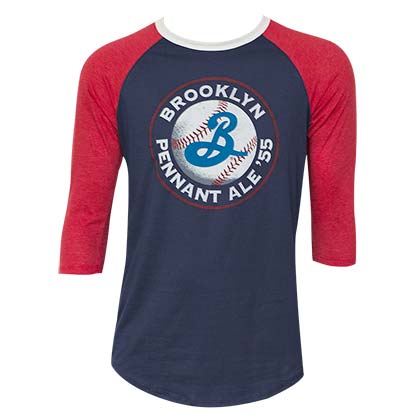 Men's Brooklyn Brewery Pennant Ale Blue And Red Baseball T-Shirt