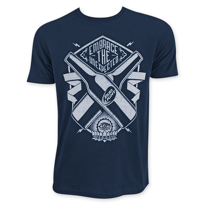 Bud Light Men's Navy Blue Embrace The Unexpected Tee Shirt