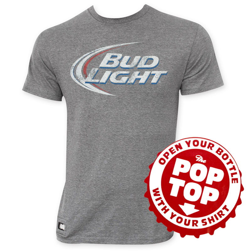 Bud Light Men's Gray's Faded Logo Pop Top Bottle Opener T-Shirt Bud Light Men's Gray's Faded Logo Pop Top Bottle Opener T-Shirt