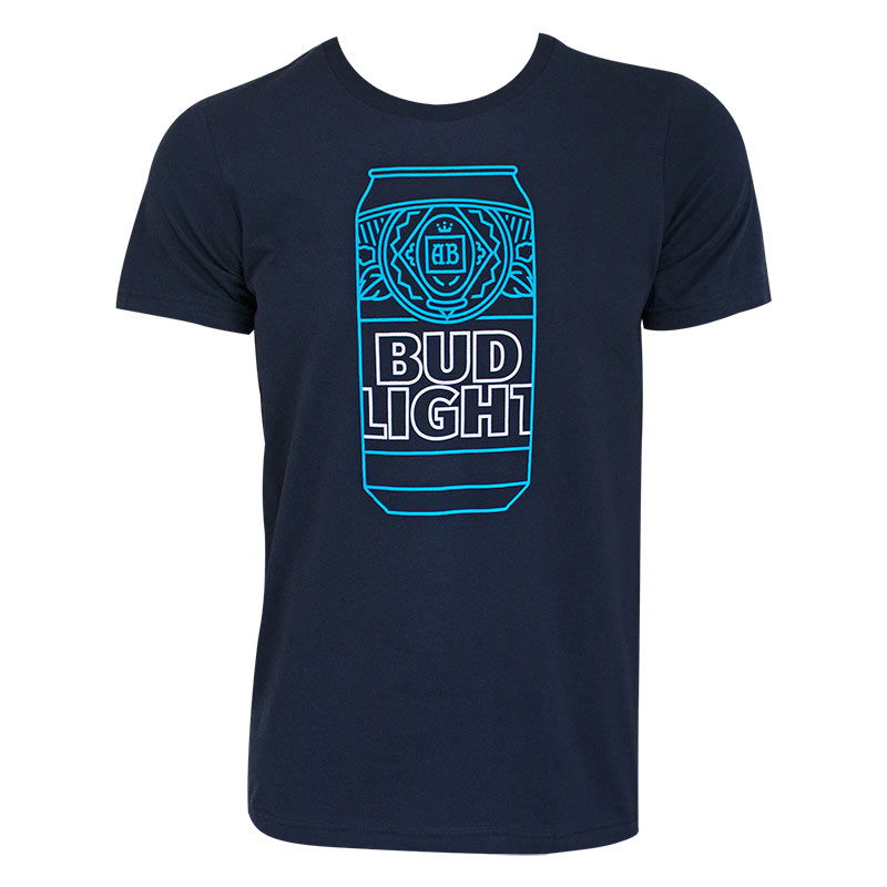 Bud Light Men's Navy Blue Neon Beer Can T-Shirt