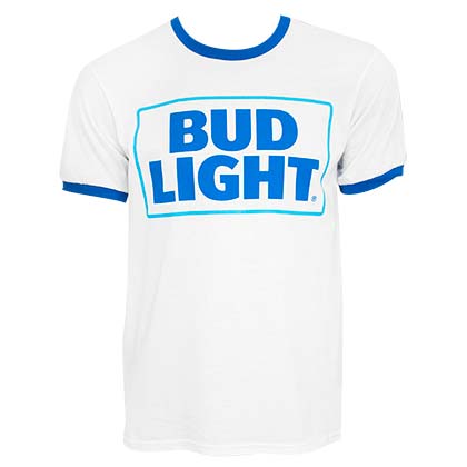 Bud Light White Beer Logo Ringer Tee Shirt