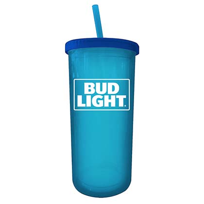 Bud Light Blue 20 Ounce Cup With Straw And Lid