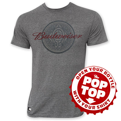 Budweiser Men's Gray Medallion Pop Top Bottle Opener T-Shirt