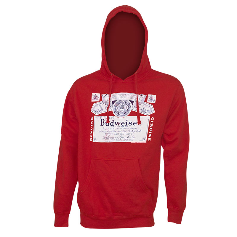 Budweiser Bottle Label Logo Red Hoodie Budweiser Bottle Label Logo Red Hoodie