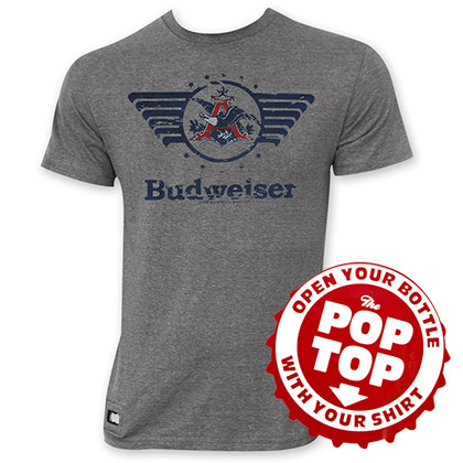 Budweiser Men's Gray Vintage Logo Pop Top Bottle Opener T-Shirt