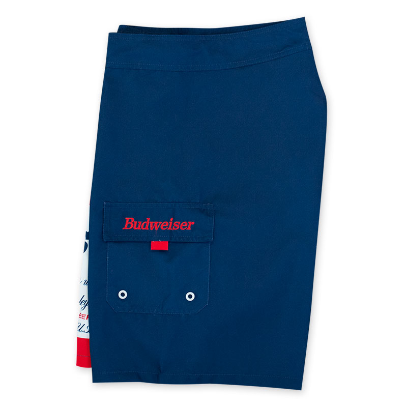 Budweiser Beer Label Red And Blue Board Shorts Budweiser Beer Label Red And Blue Board Shorts