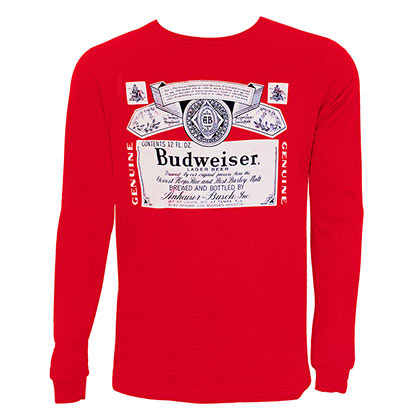 Budweiser Label Long Sleeve Red Tee Shirt
