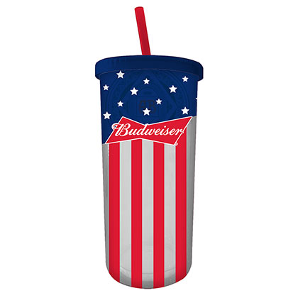 Budweiser Stars And Stripes Travel Cup With Straw And Lid