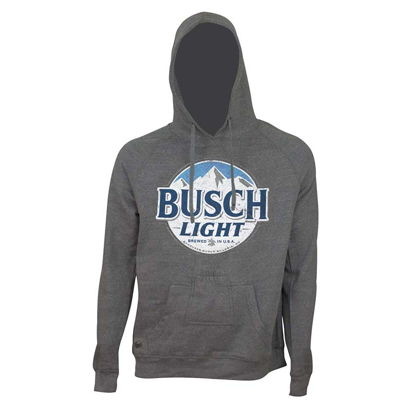 Busch Light Bottle Opener Men's Grey Round Logo Beer Pouch Hoodie Busch Light Bottle Opener Men's Grey Round Logo Beer Pouch Hoodie