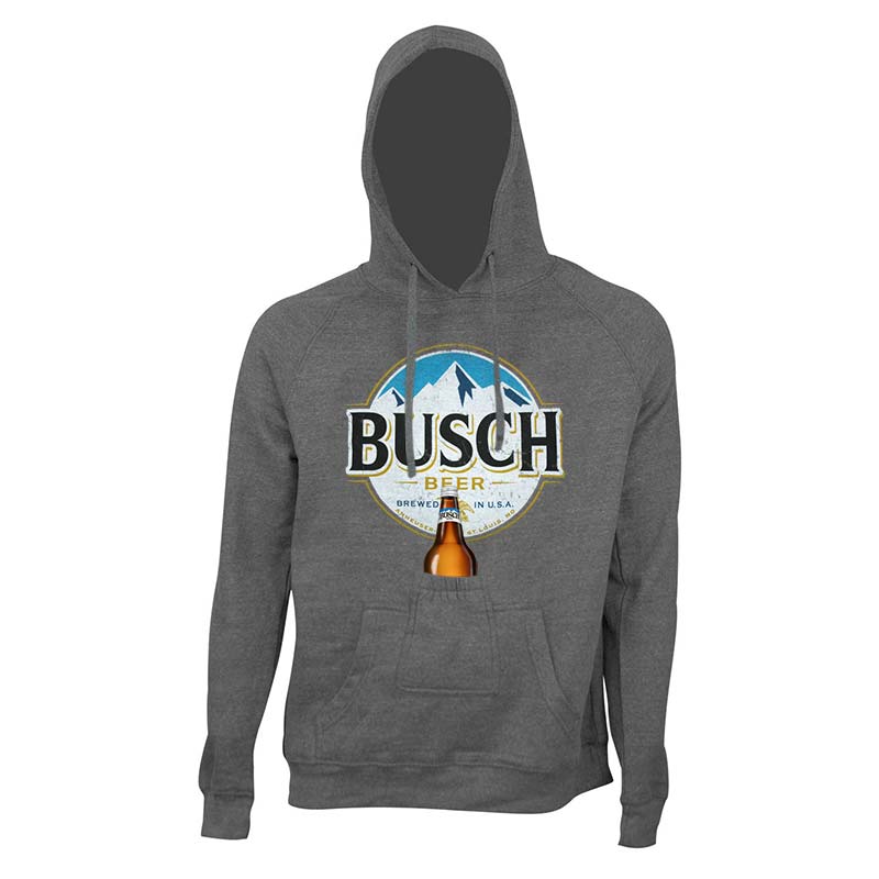 Busch Men's Grey Round Logo Beer Pouch Hoodie Busch Men's Grey Round Logo Beer Pouch Hoodie