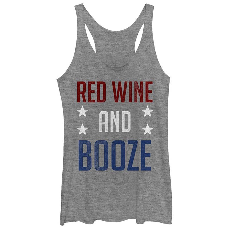 Red Wine And Booze Patriotic USA Juniors Gray Tank Top Red Wine And Booze Patriotic USA Juniors Gray Tank Top