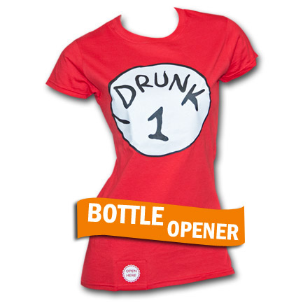 Drunk 1 Bottle Opener Juniors Red Tee Shirt