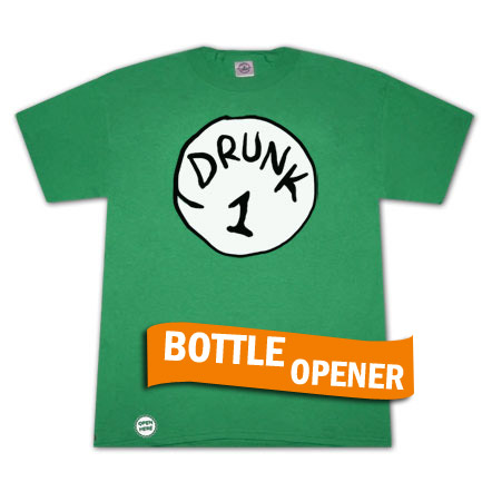 Drunk 1 Bottle Opener Green Graphic Tee Shirt