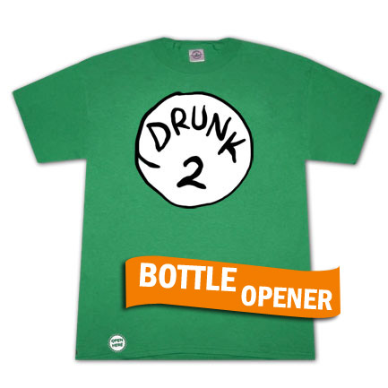 Drunk 2 Bottle Opener Green Graphic T Shirt
