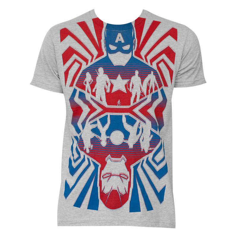 Men's Captain America Movie Opposing Forces Cotton Blend Grey T-Shirt Men's Captain America Movie Opposing Forces Cotton Blend Grey T-Shirt