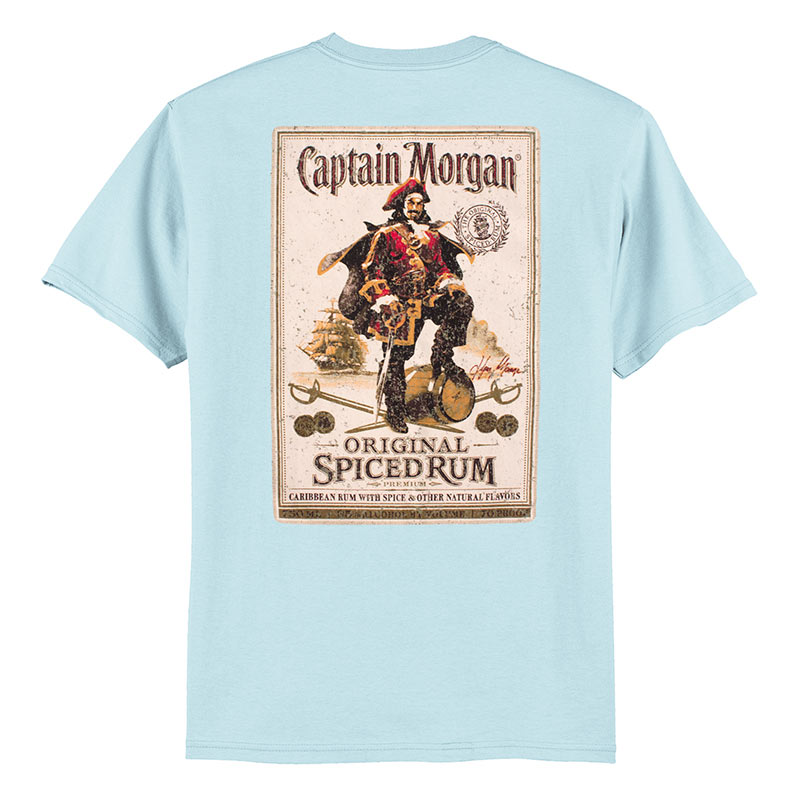 Captain Morgan Bottle Label Light Blue Tshirt