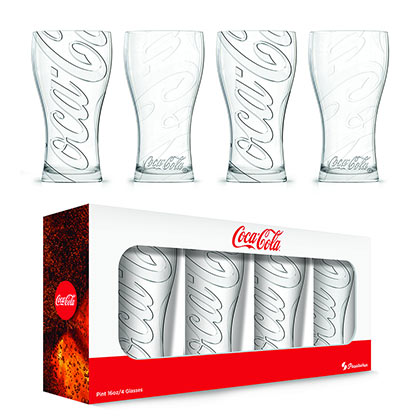 Coca Cola Embossed Script Logo Pint Glass Set