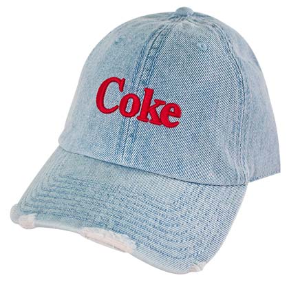 Coca-Cola Coke Distressed Light Blue Embroidered Denim Adjustable Hat
