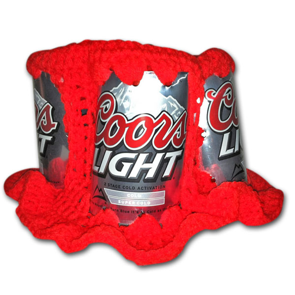 Coors Light Handmade Red Crochet Beer Can Hat (FREE SHIPPING)