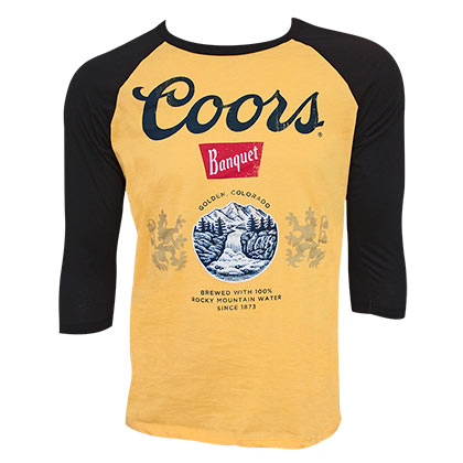 Coors Banquet Beer Black and Gold 3/4 Sleeve Raglan Shirt