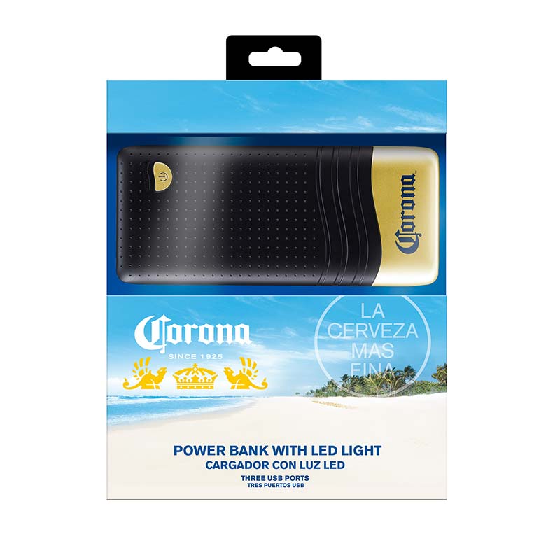 Corona Portable Black & Gold Power Bank With LED Light Corona Portable Black & Gold Power Bank With LED Light