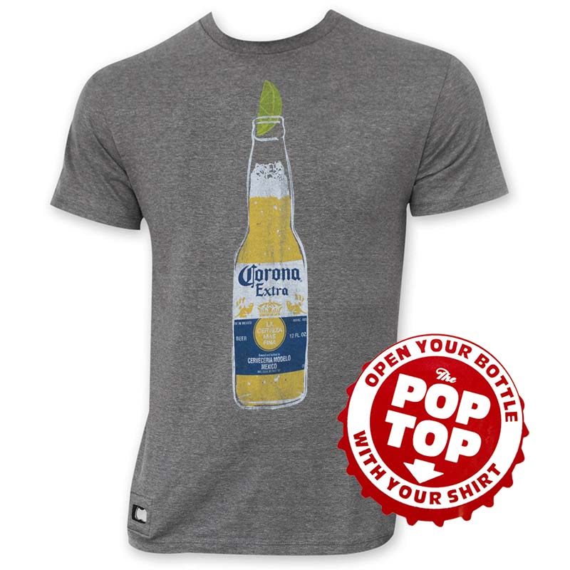 Corona Extra Men's Grey Pop Top Bottle TShirt