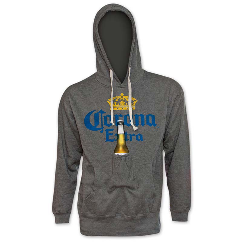 Corona Extra Men's Grey Beer Pouch Hoodie Corona Extra Men's Grey Beer Pouch Hoodie