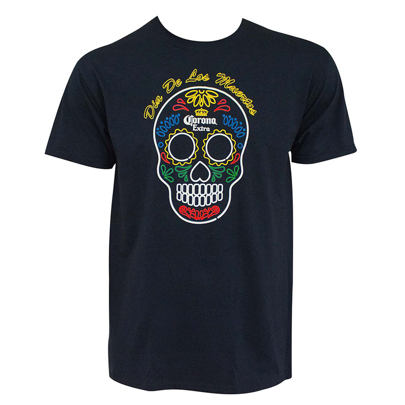 Corona Extra Men's Blue Dia De Los Muertos Sugar Skull T-Shirt Corona Extra Men's Blue Dia De Los Muertos Sugar Skull T-Shirt