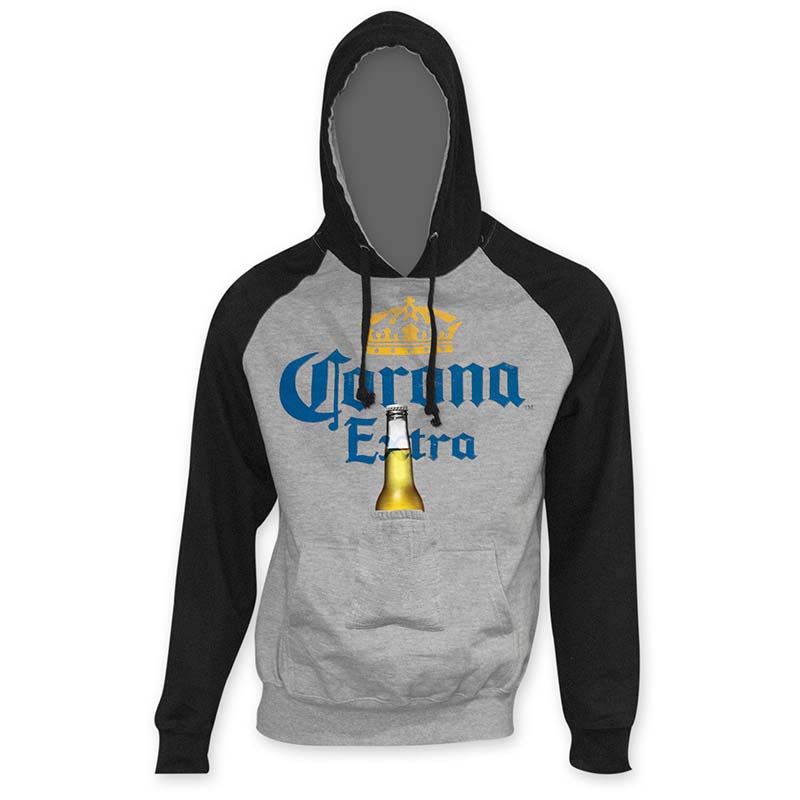 Corona Extra TwoTone Grey And Black Beer Pouch Hoodie