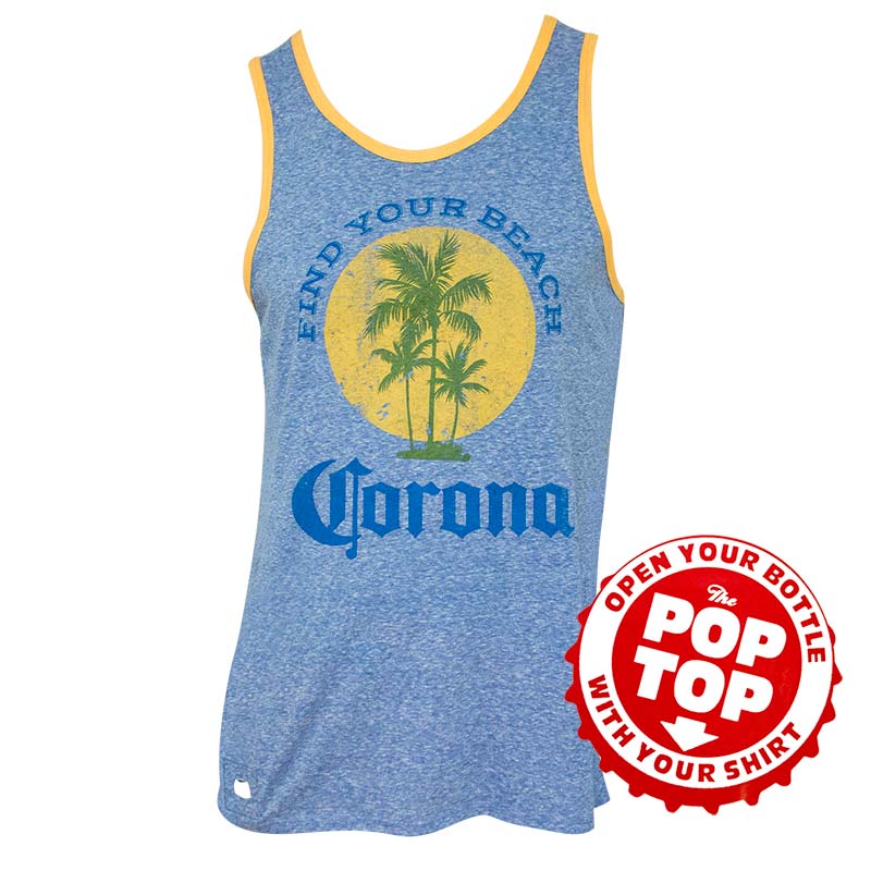 Corona Extra Find Your Beach Faded Blue Pop Top Bottle Opener Tank Top Corona Extra Find Your Beach Faded Blue Pop Top Bottle Opener Tank Top