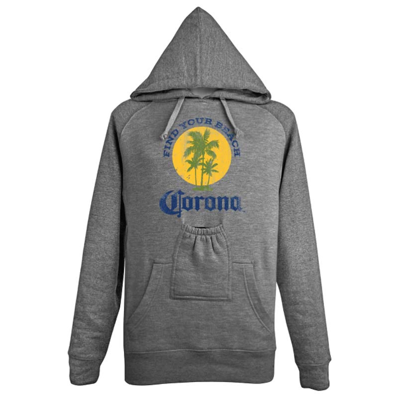 Corona Extra Men's Grey Find Your Beach Beer Pouch Hoodie