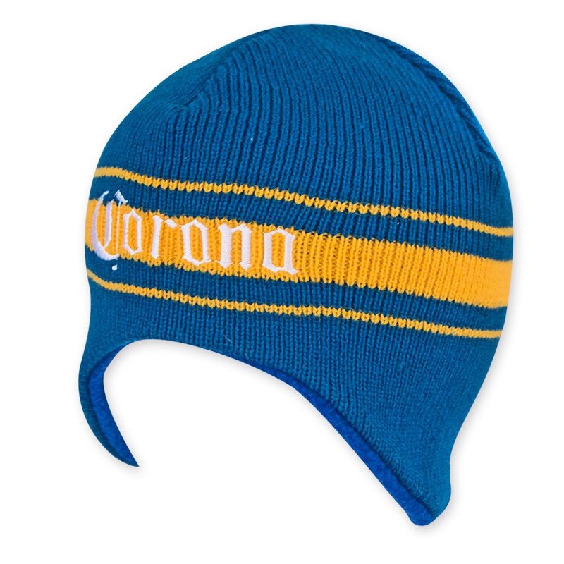 Corona Extra Women's Yellow And Blue Beer Logo Beanie Corona Extra Women's Yellow And Blue Beer Logo Beanie
