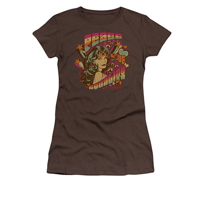 Wonder Woman Peace Equality Brown Juniors T-Shirt | SuperheroDen.com