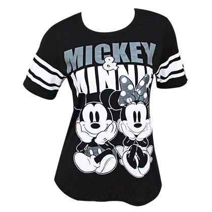Disney Mickey And Minnie Mouse Women's Football Style Black T-Shirt