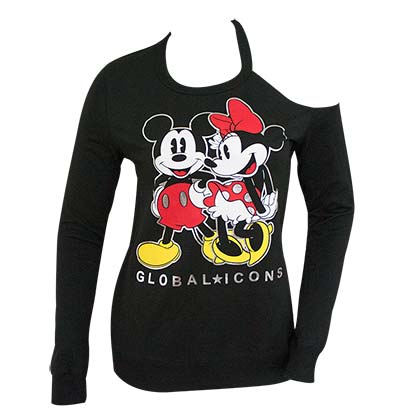 Mickey And Minnie Black Shoulder Cut Women's Sweatshirt