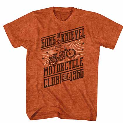 Evel Knievel Slanted Motorclub Mens Orange T-Shirt