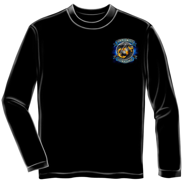 USMC True Heroes Marines USA Patriotic Black Long Sleeve Graphic TShirt
