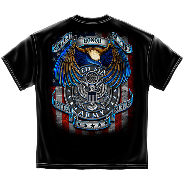 US Army Service Honor Sacrifice Patriotic Black Graphic T-Shirt